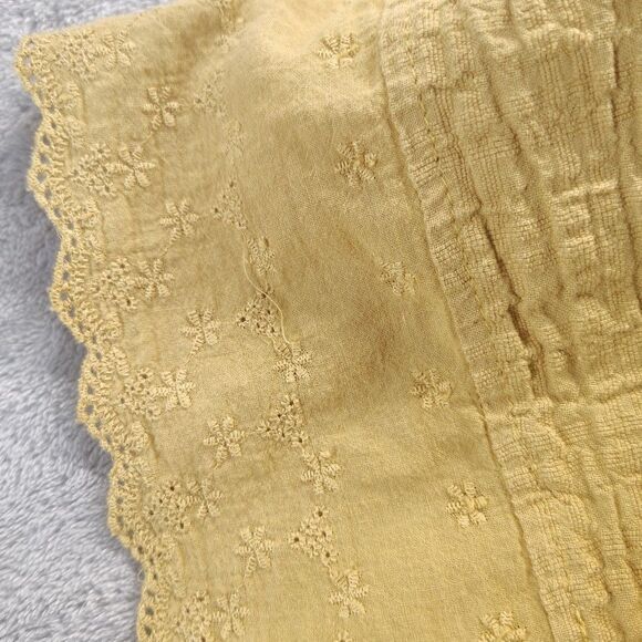 Easel Womens M Mustard Yellow Crinkle Cotton Batwing Eyelet Fabric Sleeve Blouse - Picture 7 of 12